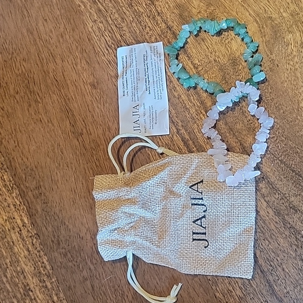 JIA JIA Raw Crystal Bracelet Set Rose Quartz and Aventurine Pink Green NEW